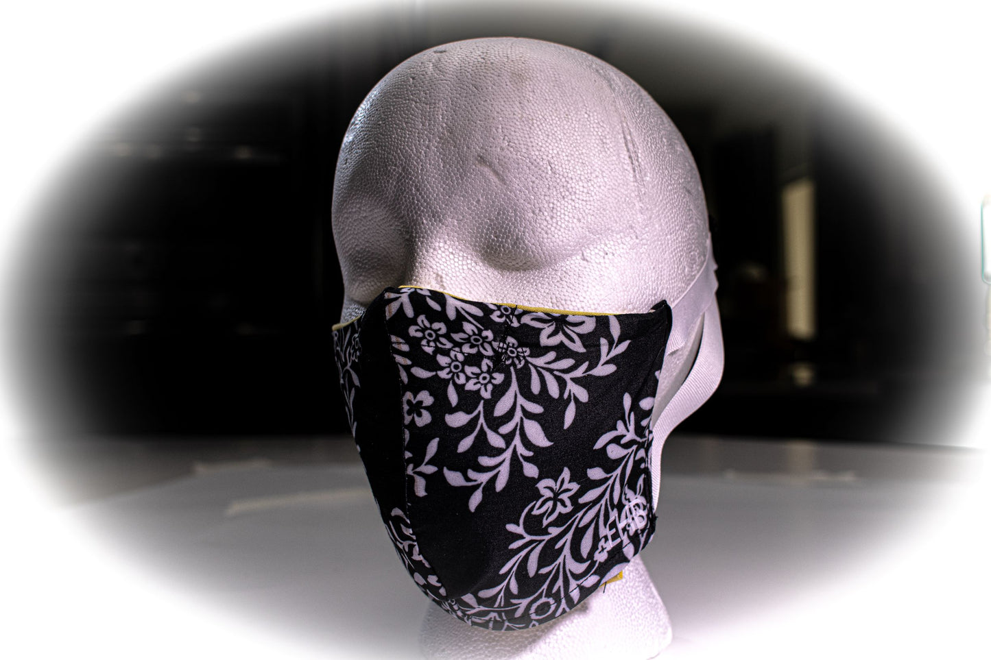 Face Covering Black with White Floral