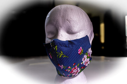 Face Covering Blue Polka Dot with Floral
