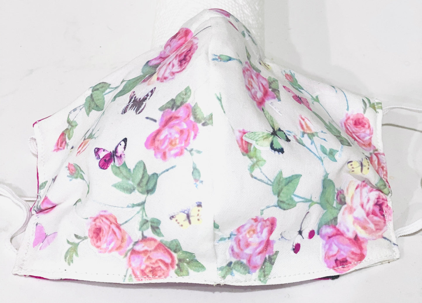 Face Coverings White with Pink Roses and Butterflies custom designed